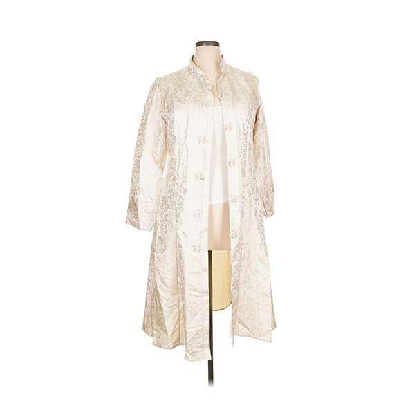 J. Peterman Ivory Silk Floral Mandarin Style Brocade Blazer Duster Jacket Sz 18 - Picture 2 of 6